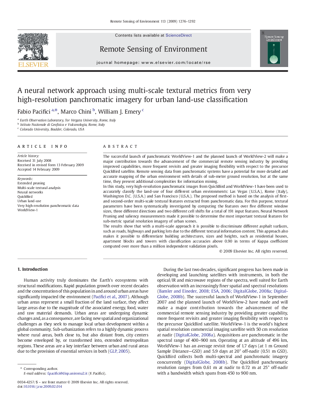 عکس صفحه اول مقاله: A neural network approach using multi-scale textural metrics from very high-resolution panchromatic imagery for urban land-use classification A neural network approach using multi-scale textural metrics from very high-resolution panchromatic imagery for urban land-use classification