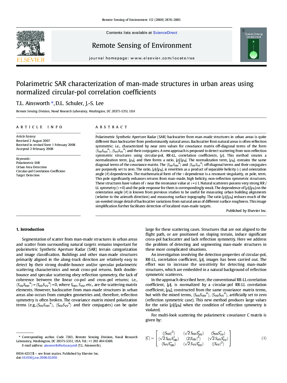 Polarimetric SAR characterization of man-made structures in urban areas using normalized circular-pol correlation coefficients