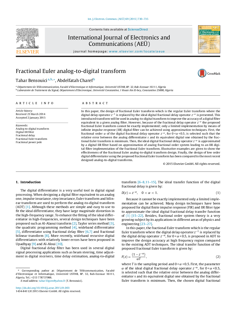 Fractional Euler analog-to-digital transform