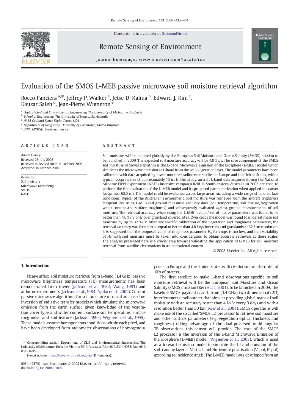 Evaluation of the SMOS L-MEB passive microwave soil moisture retrieval algorithm