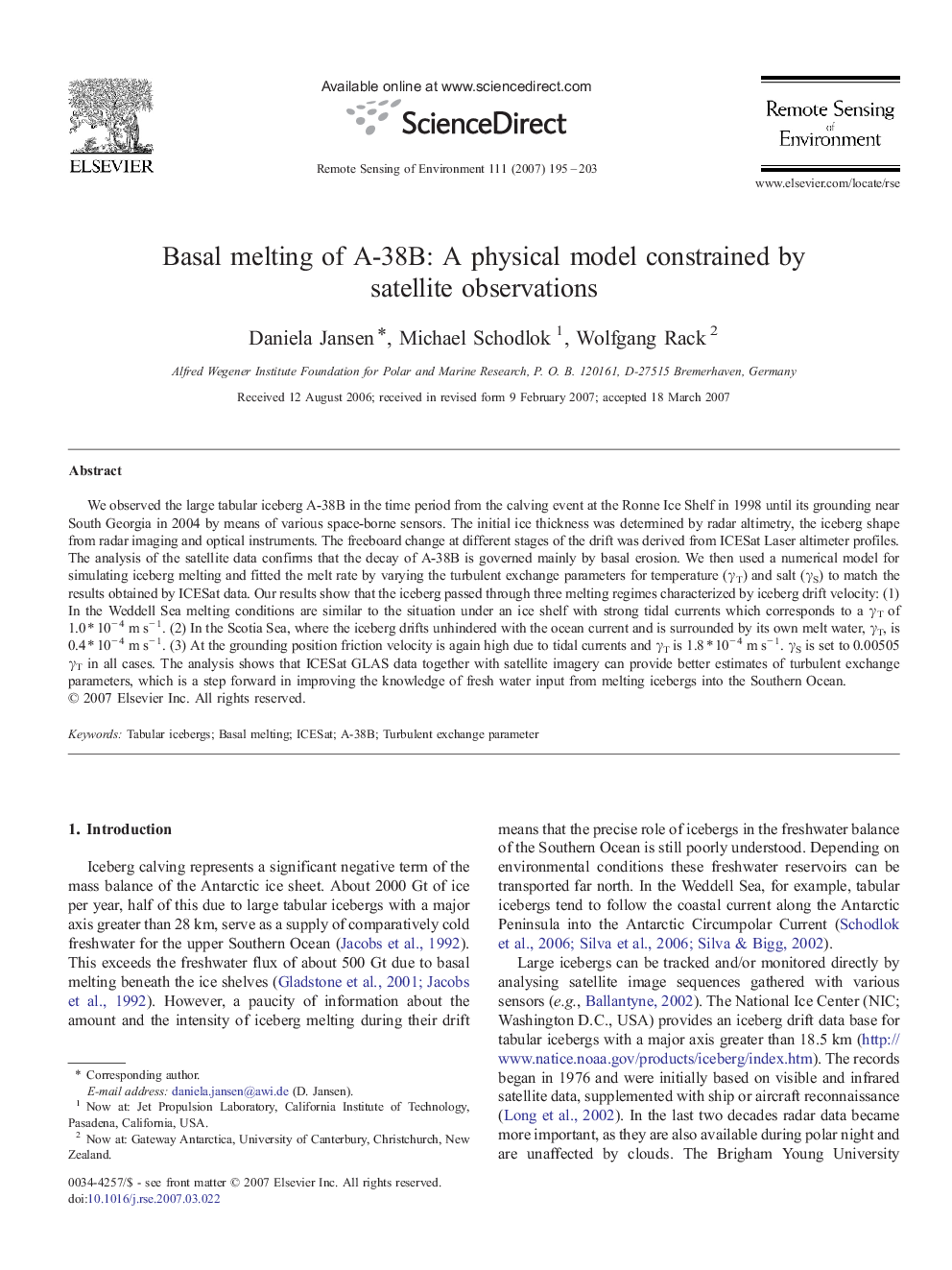 Basal melting of A-38B: A physical model constrained by satellite observations