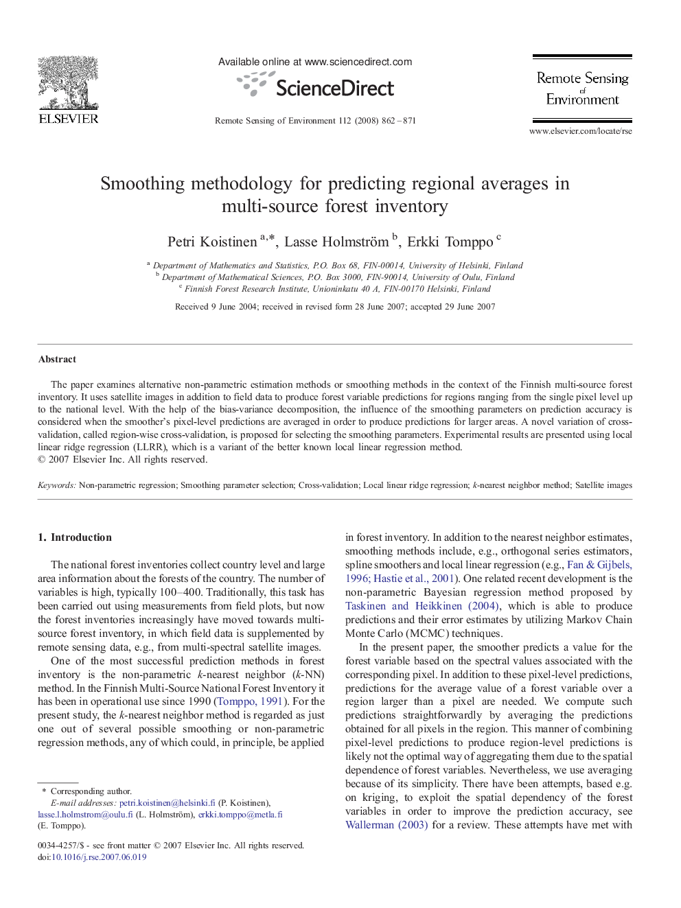 Smoothing methodology for predicting regional averages in multi-source forest inventory