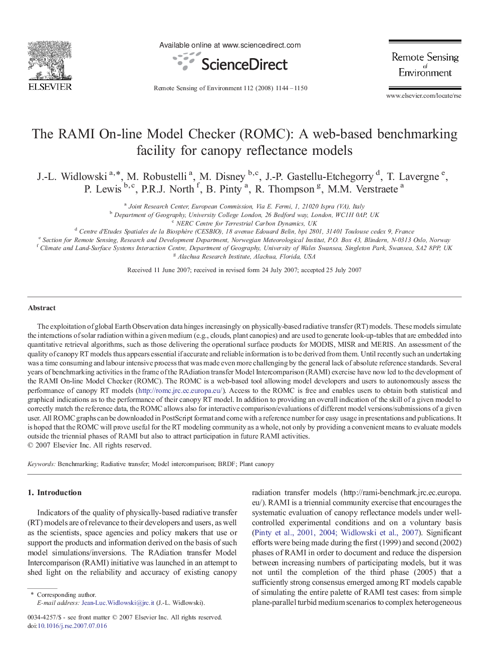 عکس صفحه اول مقاله: The RAMI On-line Model Checker (ROMC): A web-based benchmarking facility for canopy reflectance models The RAMI On-line Model Checker (ROMC): A web-based benchmarking facility for canopy reflectance models