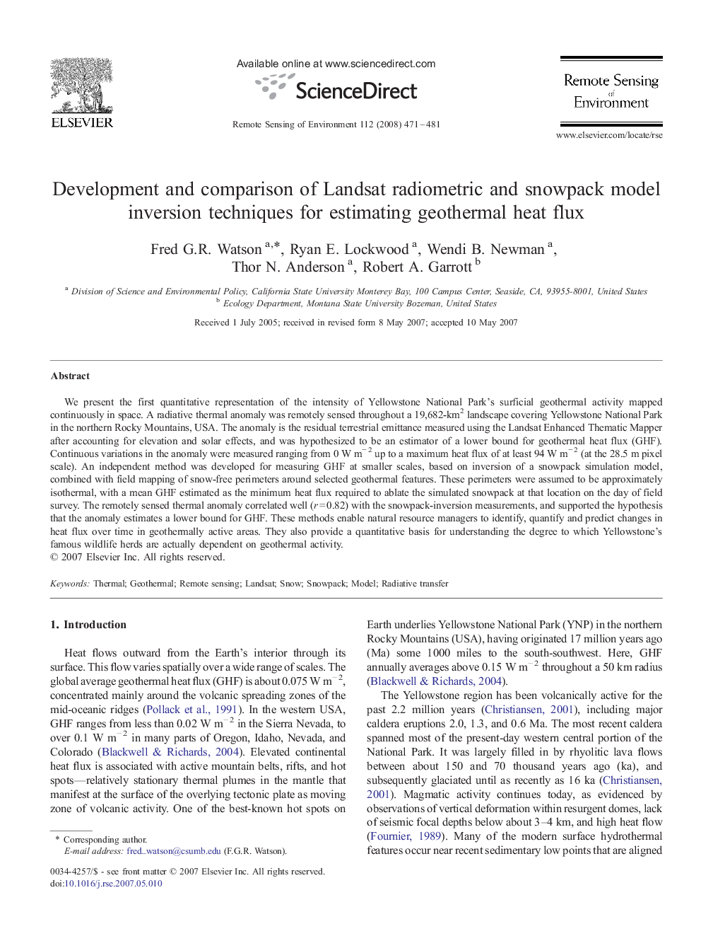 Development and comparison of Landsat radiometric and snowpack model inversion techniques for estimating geothermal heat flux