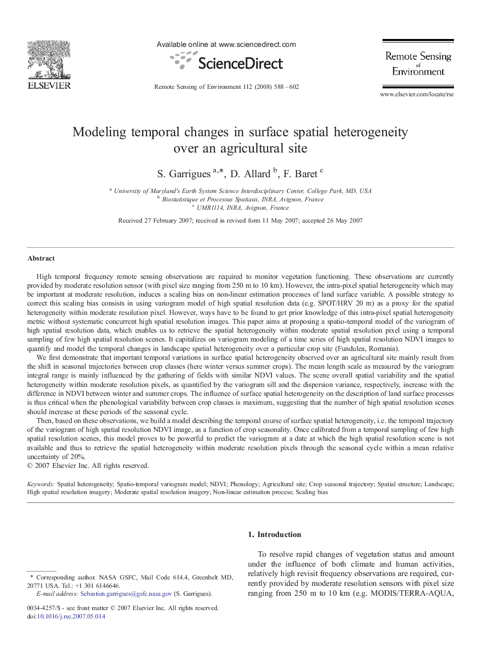 Modeling temporal changes in surface spatial heterogeneity over an agricultural site