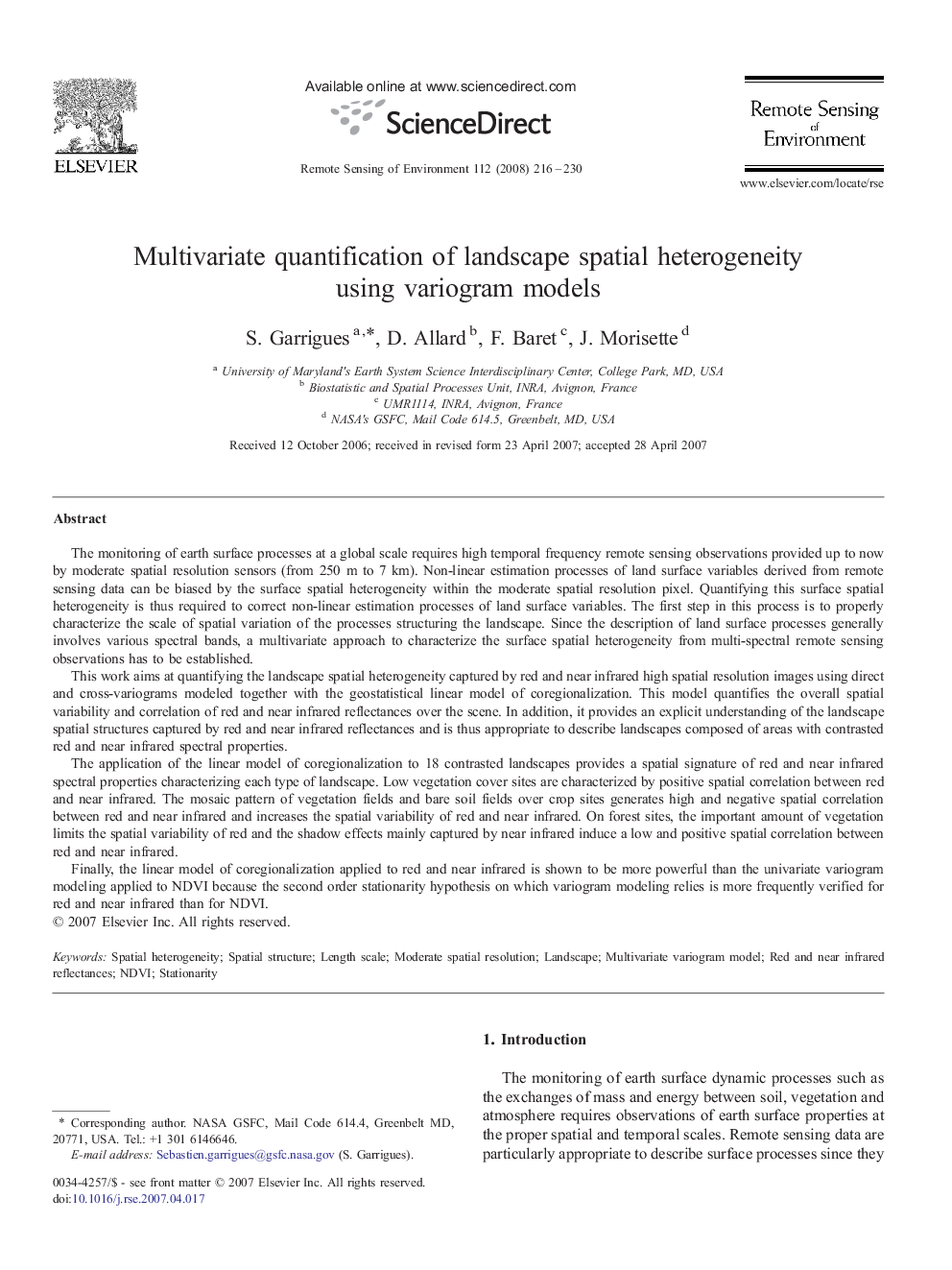 Multivariate quantification of landscape spatial heterogeneity using variogram models