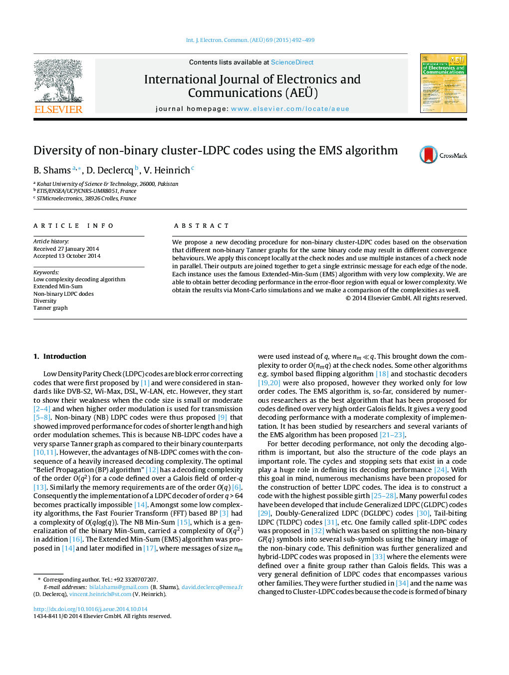 Diversity of non-binary cluster-LDPC codes using the EMS algorithm