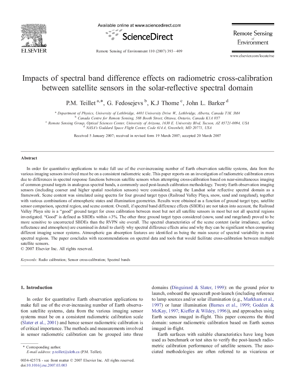 Impacts of spectral band difference effects on radiometric cross-calibration between satellite sensors in the solar-reflective spectral domain