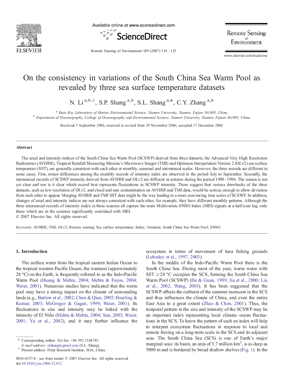 On the consistency in variations of the South China Sea Warm Pool as revealed by three sea surface temperature datasets