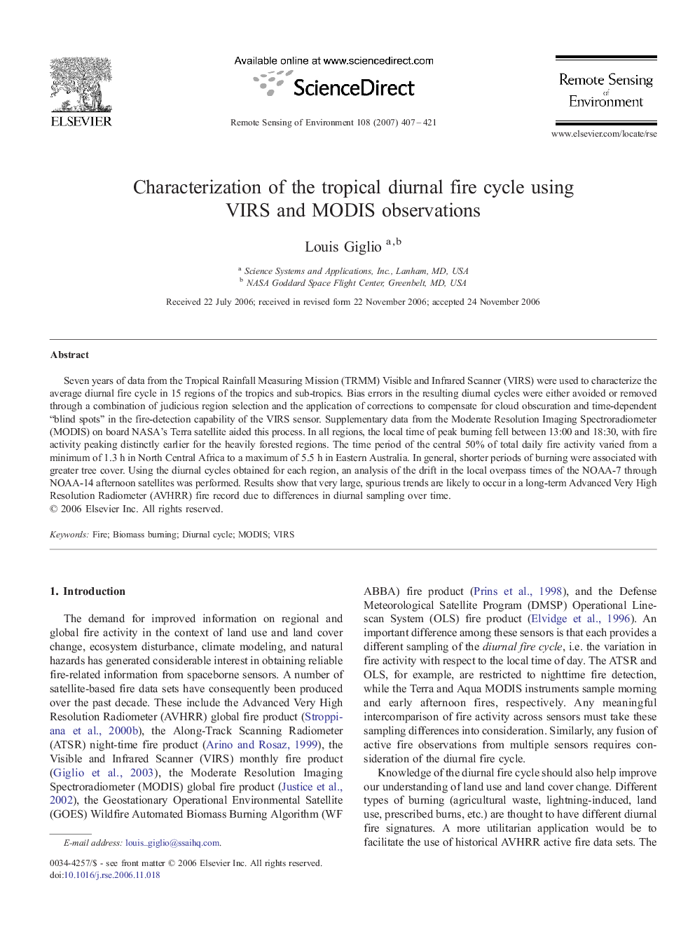 Characterization of the tropical diurnal fire cycle using VIRS and MODIS observations