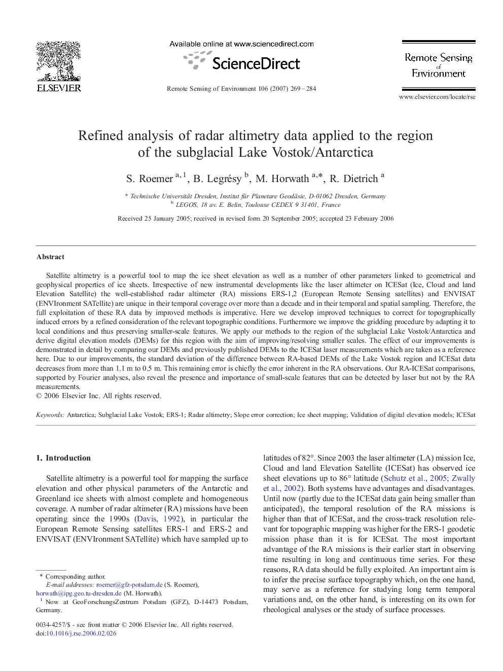 Refined analysis of radar altimetry data applied to the region of the subglacial Lake Vostok/Antarctica