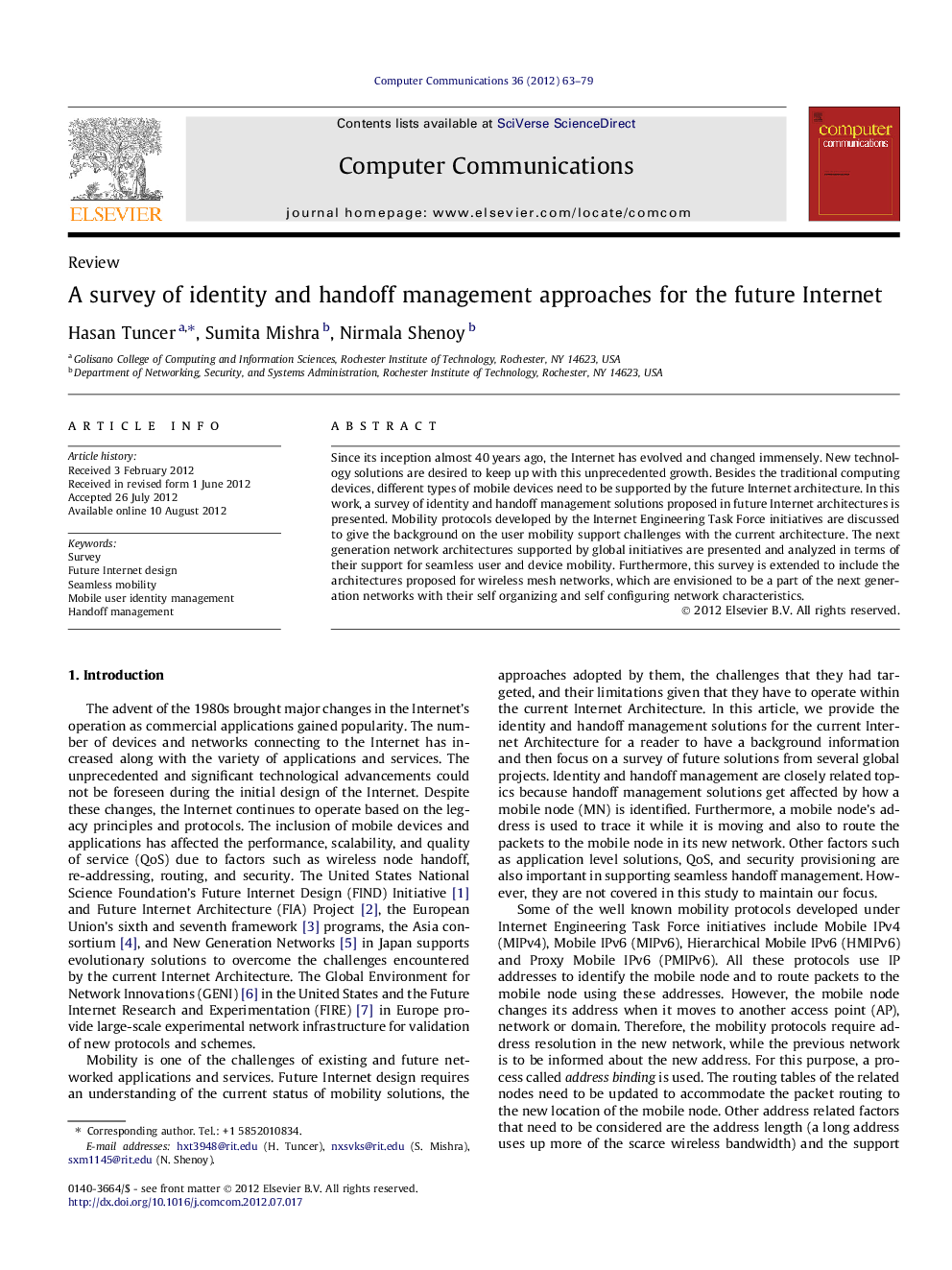 A survey of identity and handoff management approaches for the future Internet