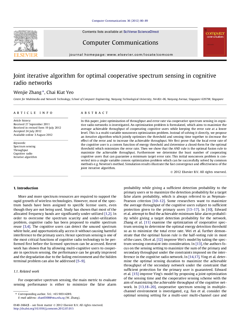 Joint iterative algorithm for optimal cooperative spectrum sensing in cognitive radio networks