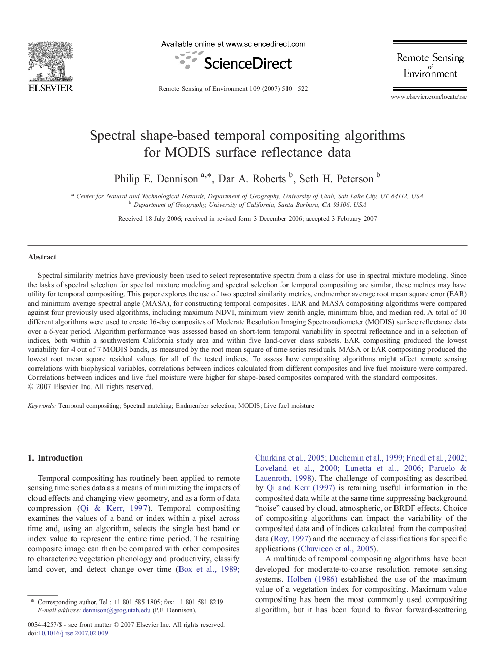 Spectral shape-based temporal compositing algorithms for MODIS surface reflectance data