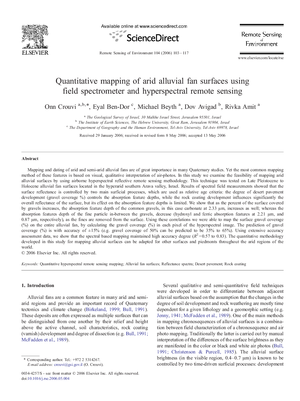 Quantitative mapping of arid alluvial fan surfaces using field spectrometer and hyperspectral remote sensing