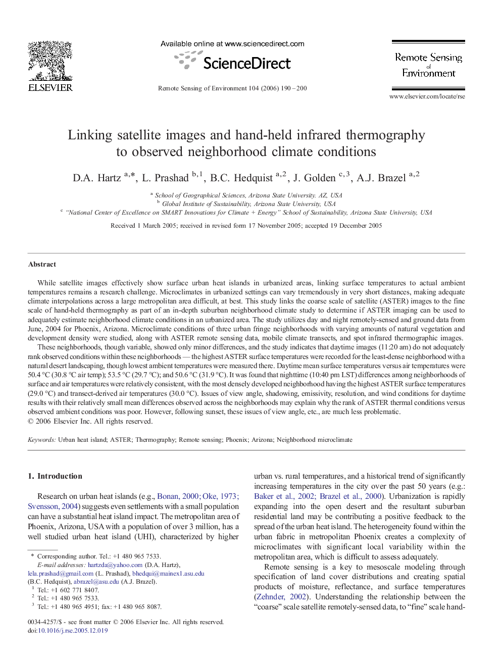 Linking satellite images and hand-held infrared thermography to observed neighborhood climate conditions