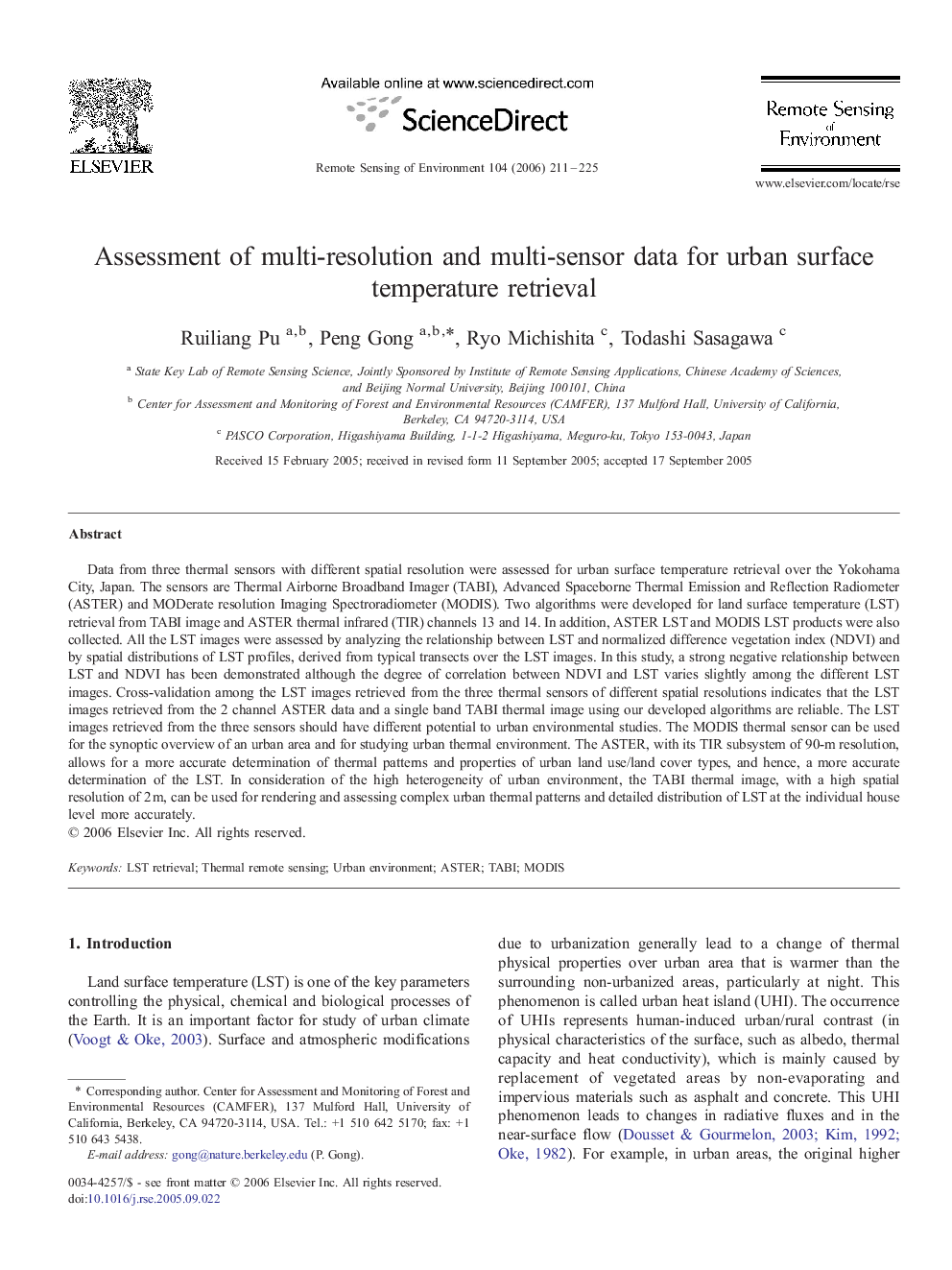 Assessment of multi-resolution and multi-sensor data for urban surface temperature retrieval