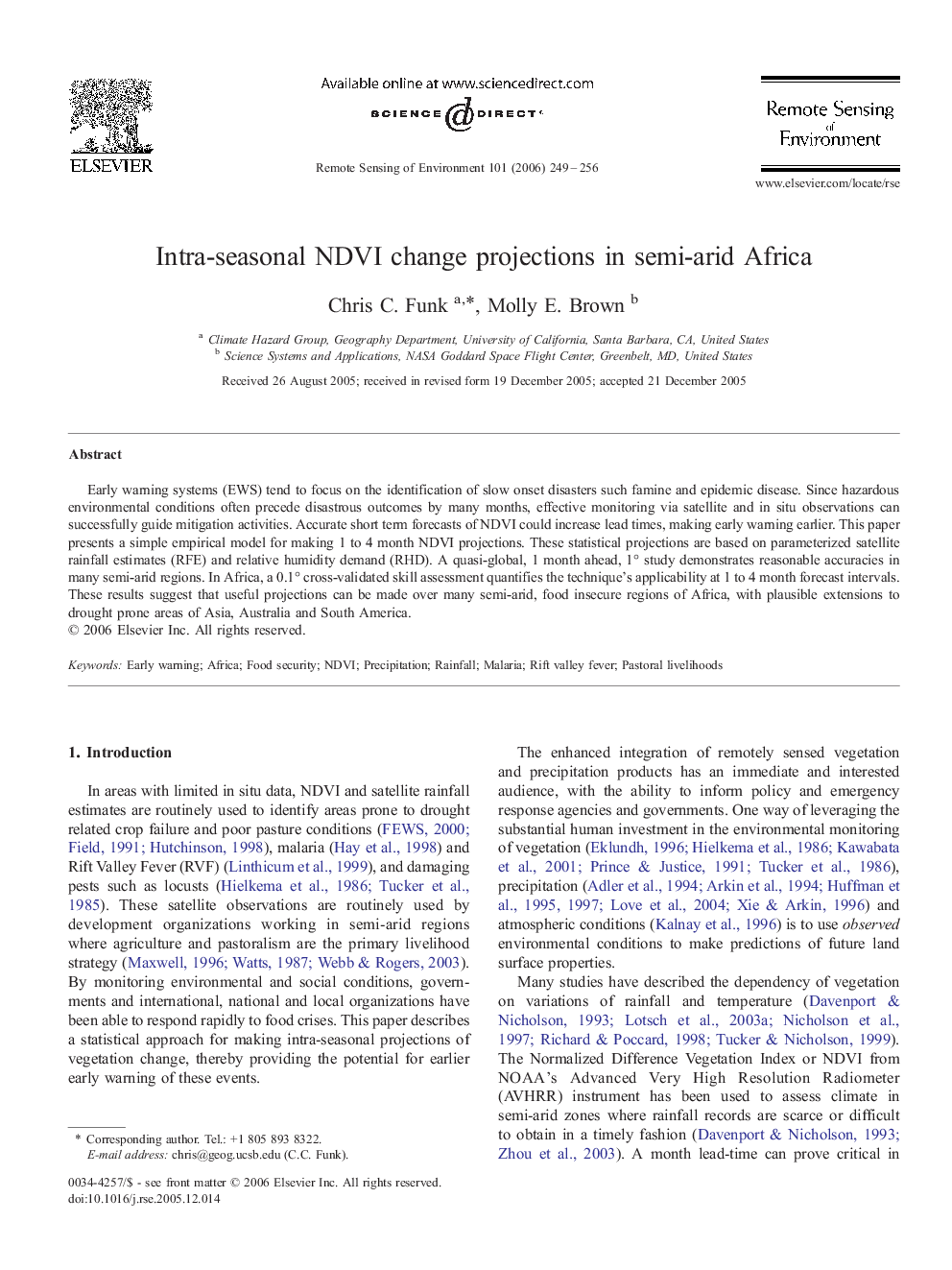 Intra-seasonal NDVI change projections in semi-arid Africa