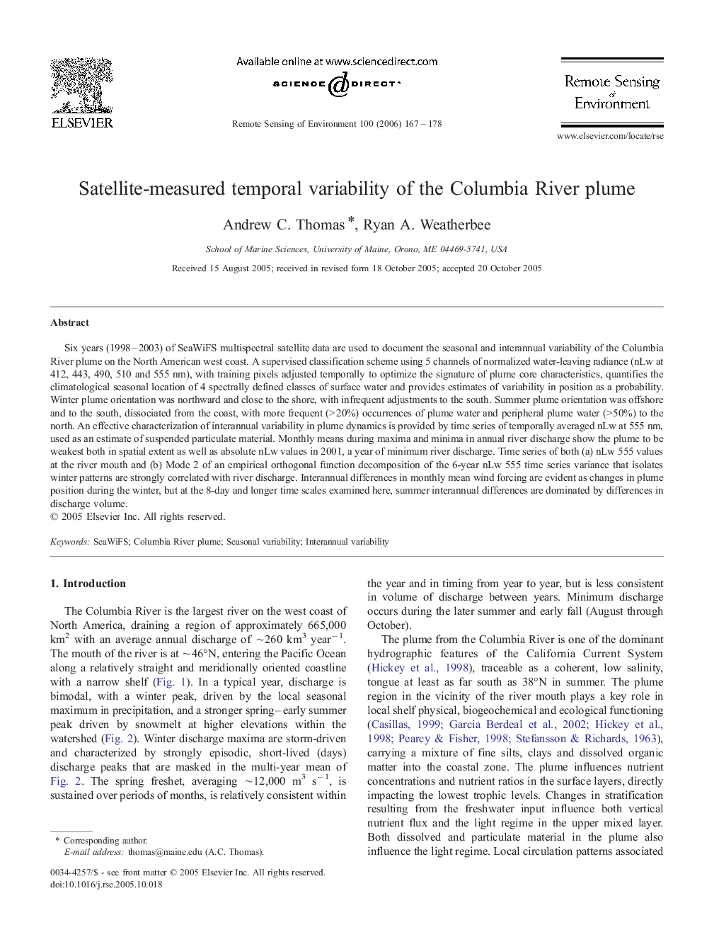 Satellite-measured temporal variability of the Columbia River plume