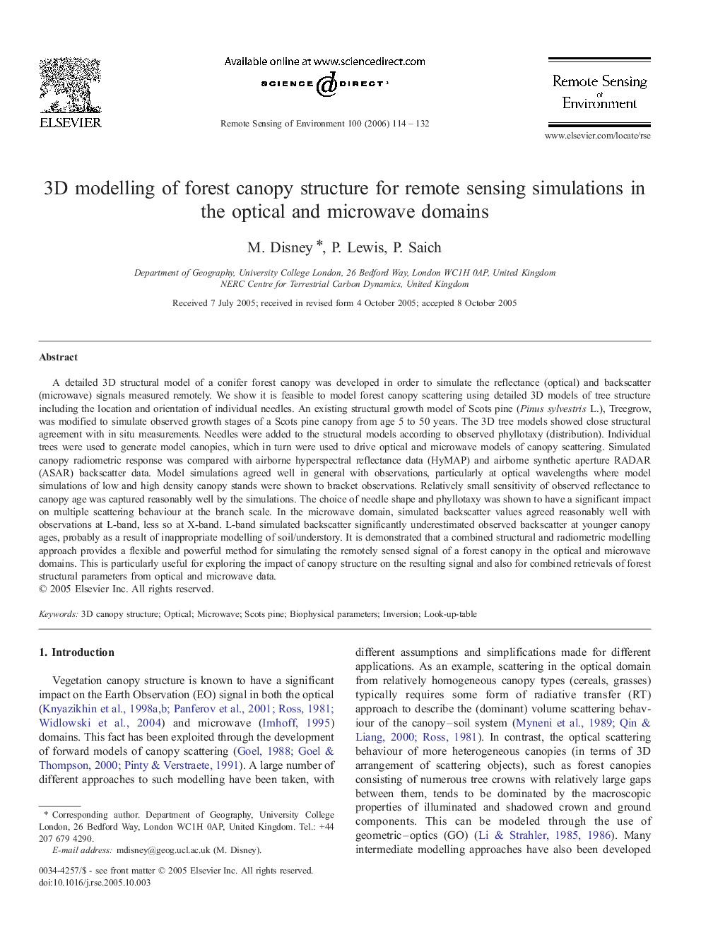 3D modelling of forest canopy structure for remote sensing simulations in the optical and microwave domains