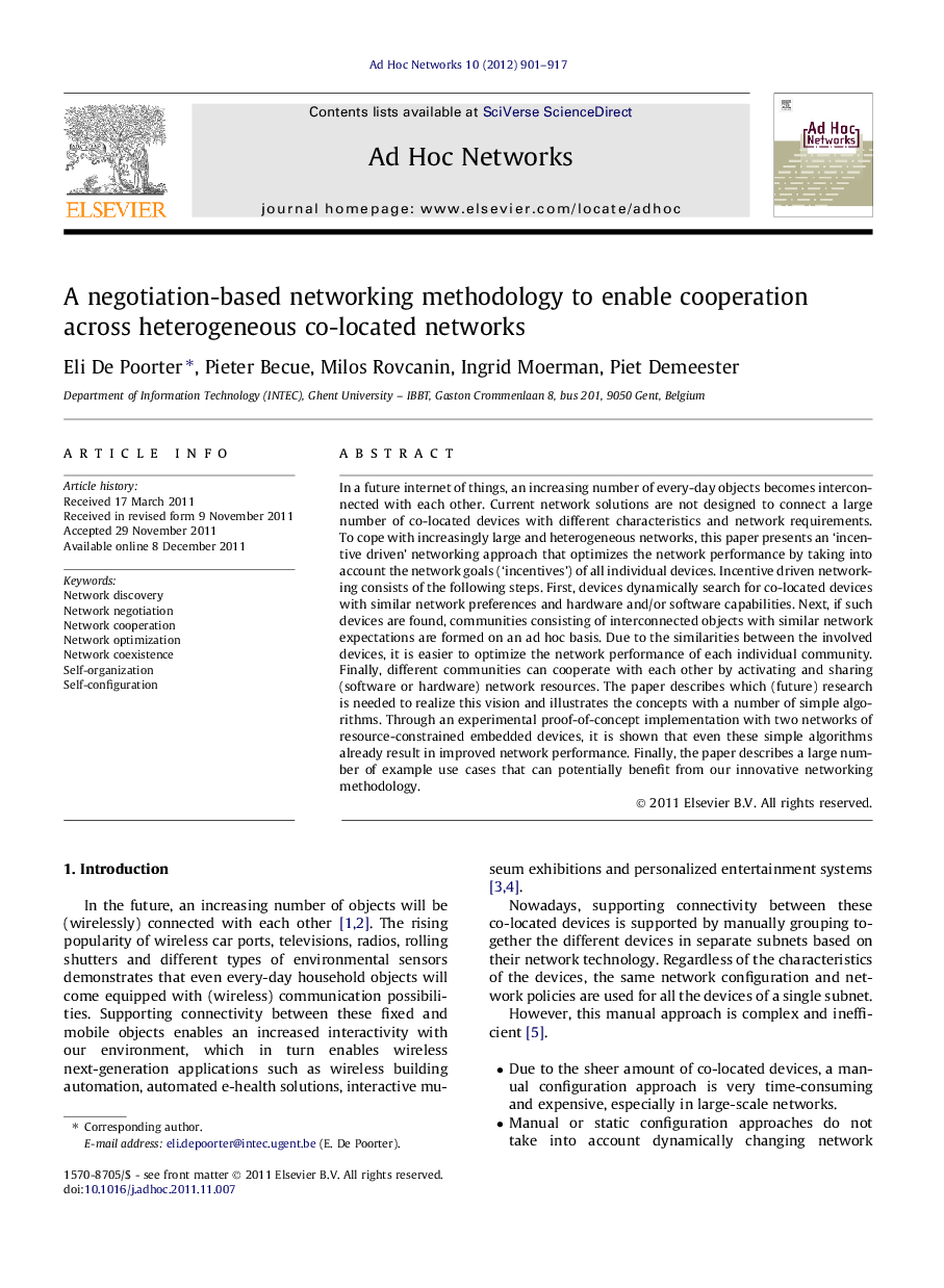 A negotiation-based networking methodology to enable cooperation across heterogeneous co-located networks