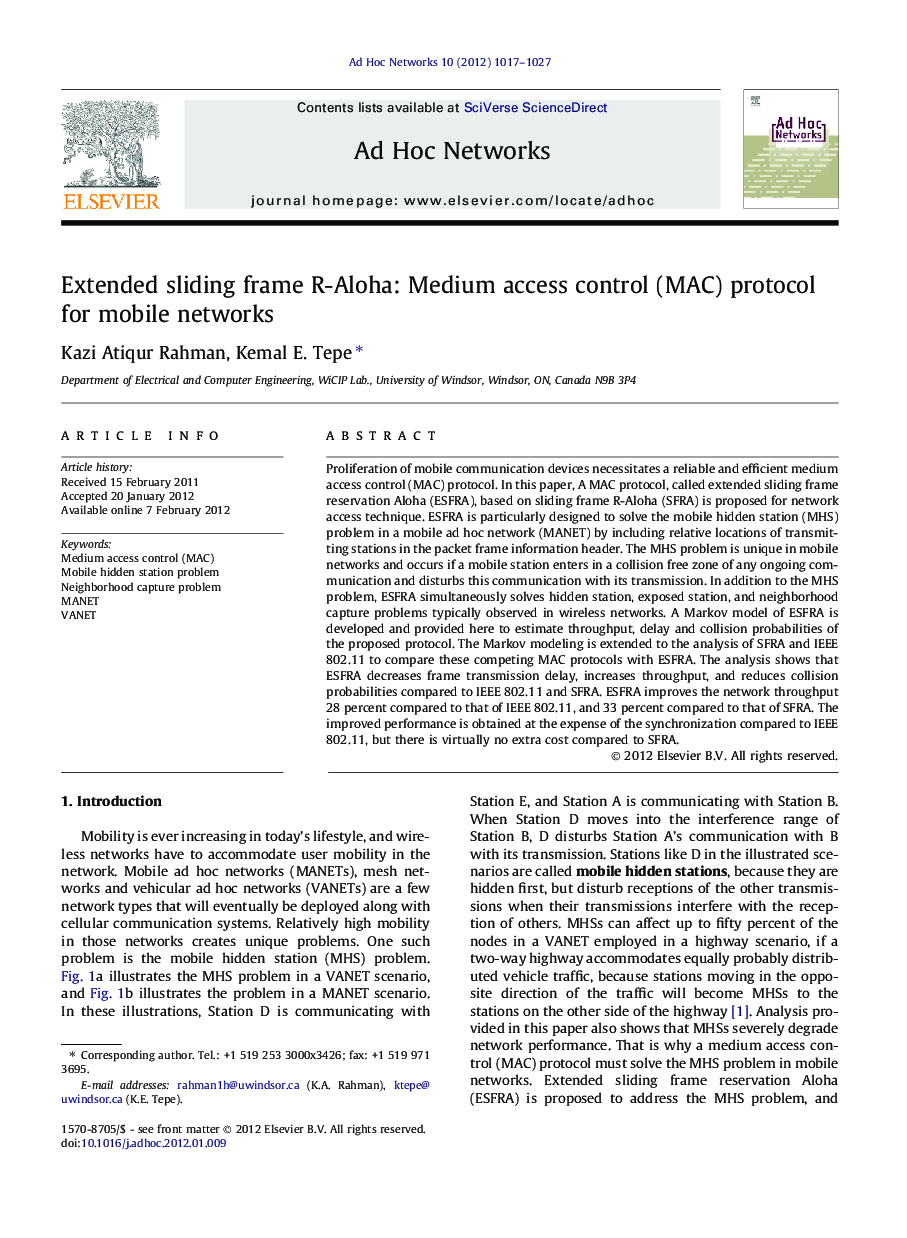 Extended sliding frame R-Aloha: Medium access control (MAC) protocol for mobile networks