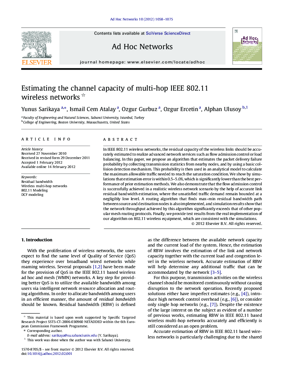 Estimating the channel capacity of multi-hop IEEE 802.11 wireless networks 