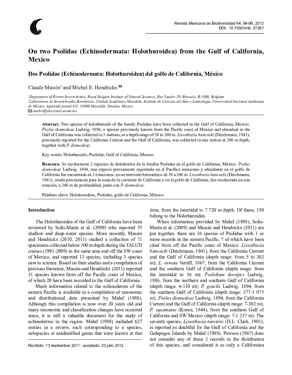 On two Psolidae (Echinodermata: Holothuroidea) from the Gulf of California, Mexico