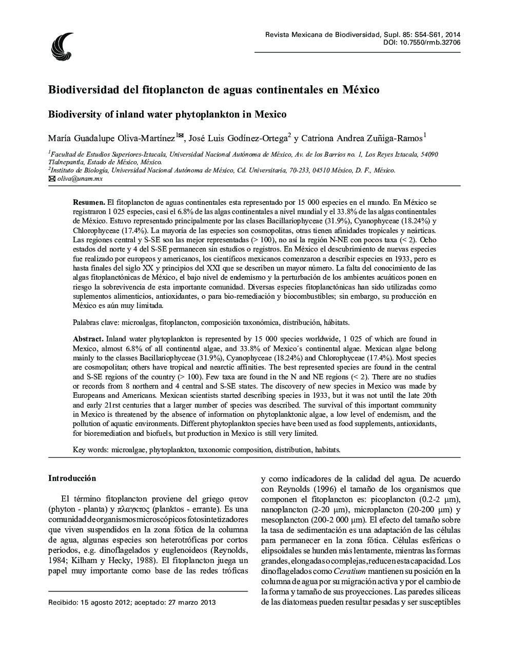 Biodiversidad del fitoplancton de aguas continentales en México