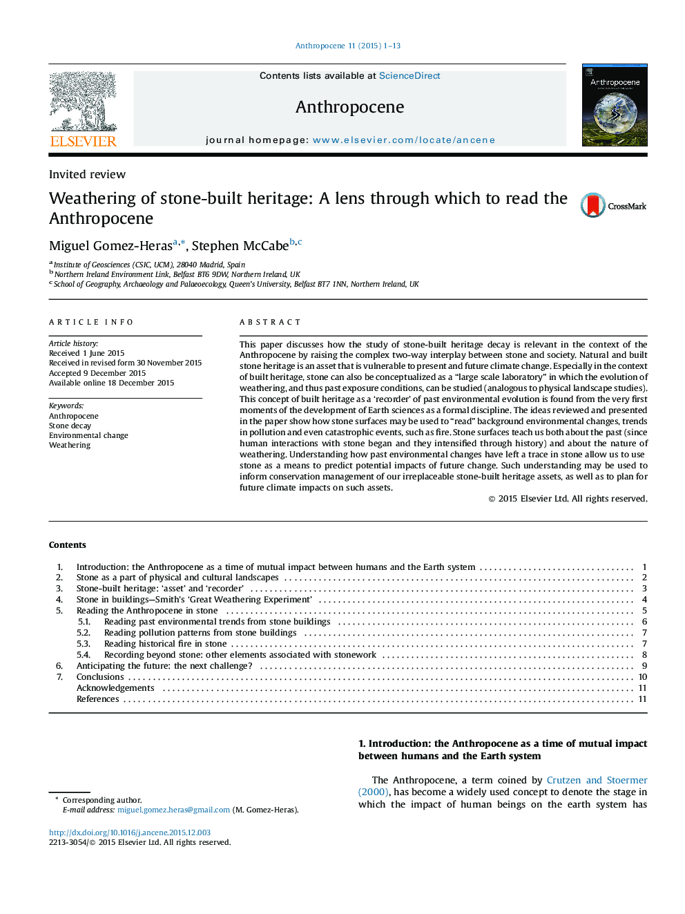 Weathering of stone-built heritage: A lens through which to read the Anthropocene