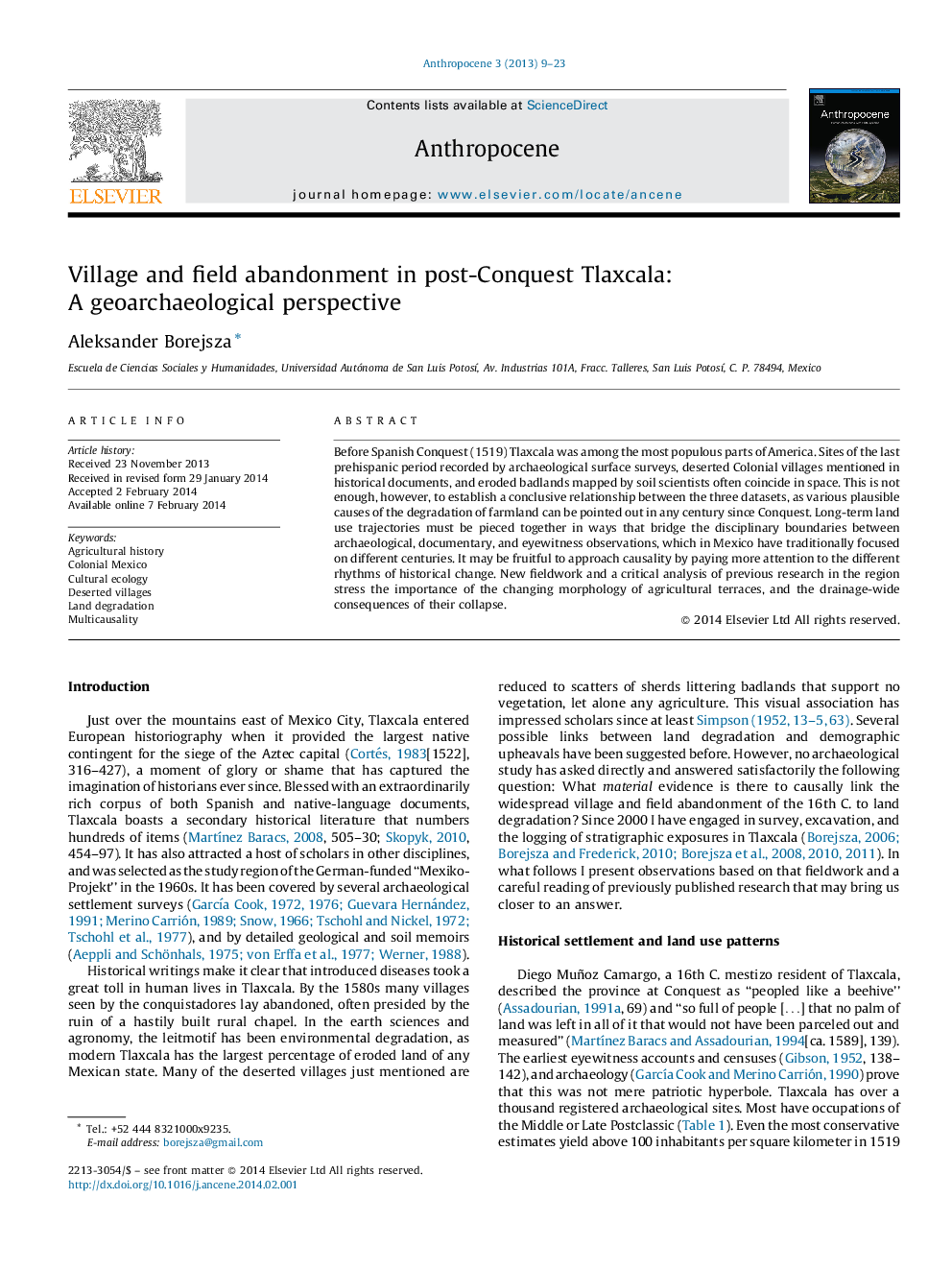 Village and field abandonment in post-Conquest Tlaxcala: A geoarchaeological perspective