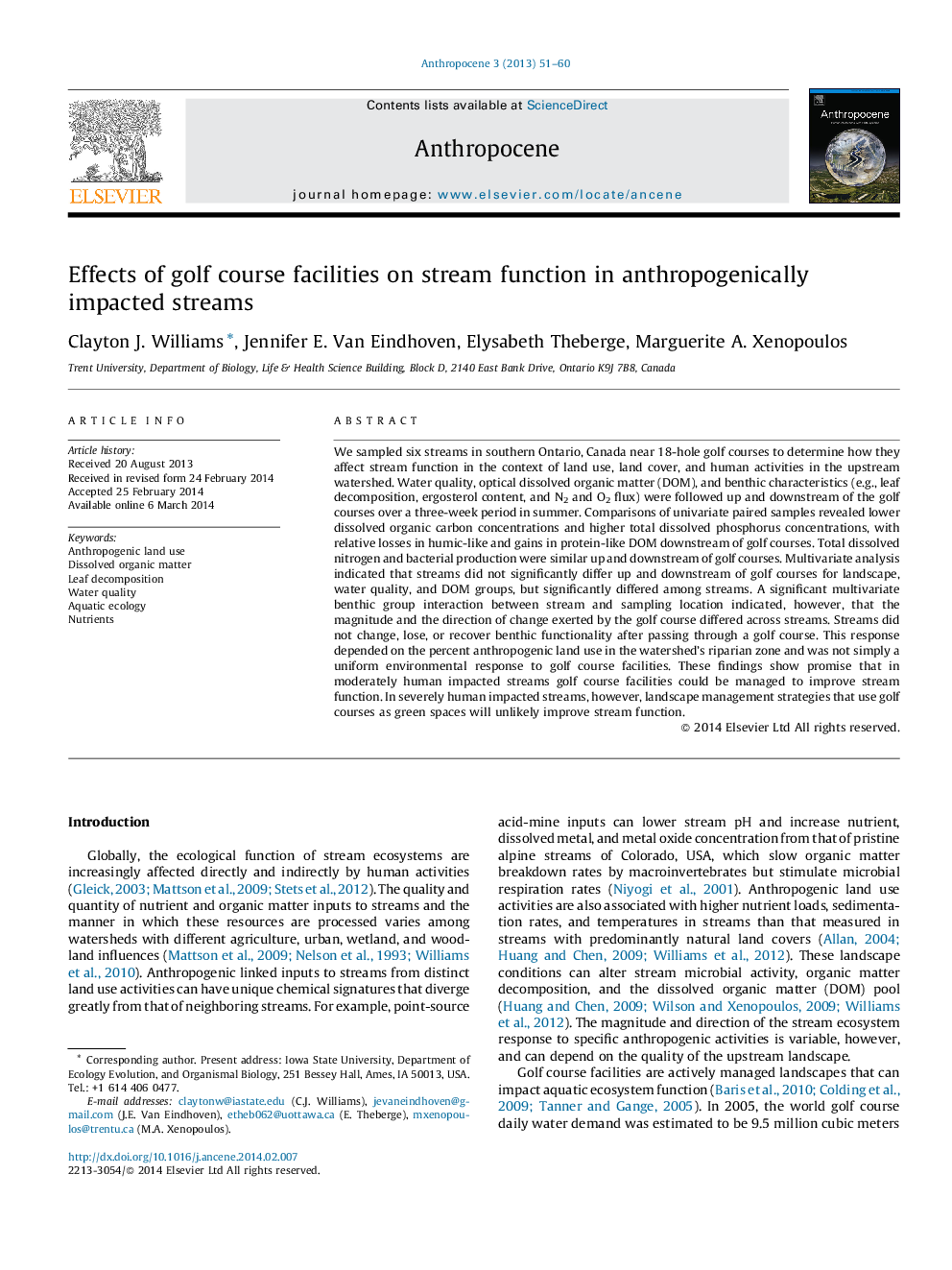 Effects of golf course facilities on stream function in anthropogenically impacted streams