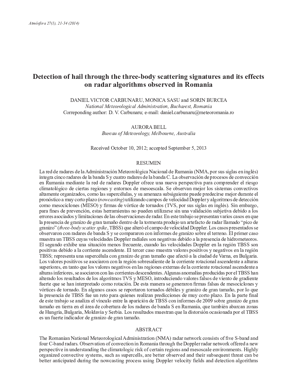 Detection of hail through the three-body scattering signatures and its effects on radar algorithms observed in Romania