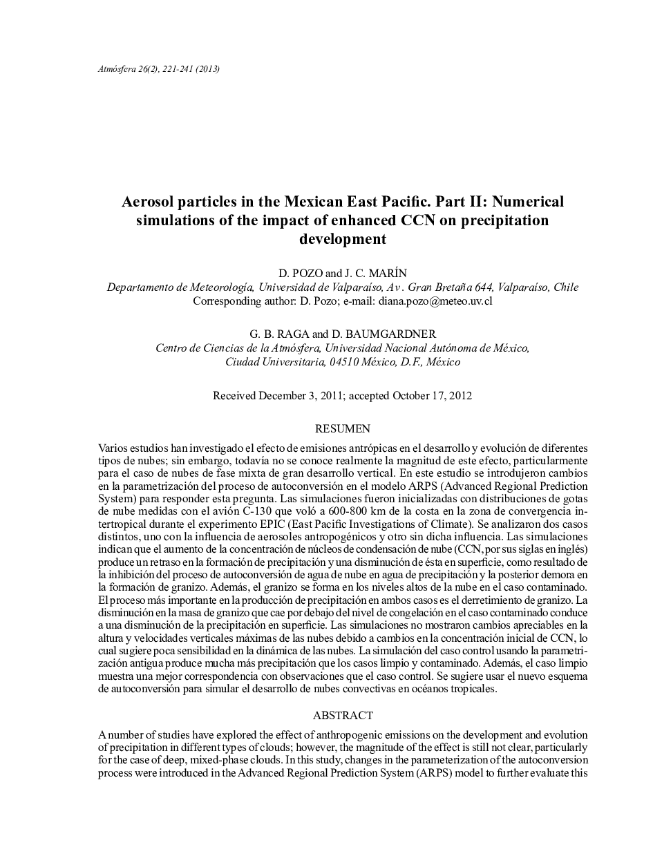 Aerosol particles in the Mexican East Pacific. Part II: Numerical simulations of the impact of enhanced CCN on precipitation development