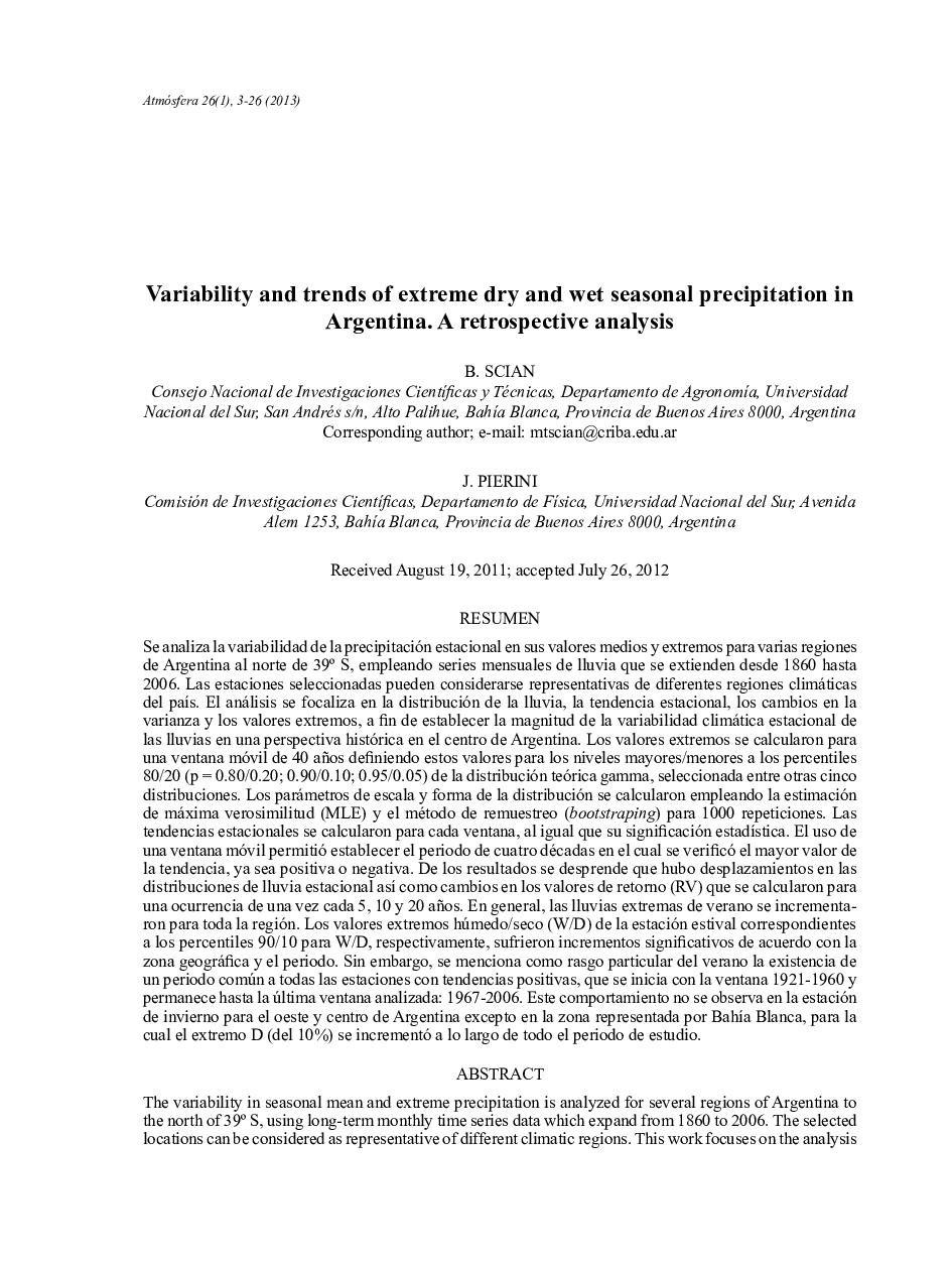 Variability and trends of extreme dry and wet seasonal precipitation in Argentina. A retrospective analysis