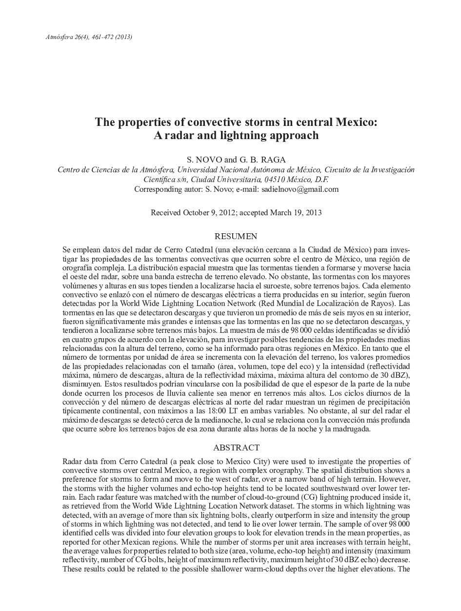 The properties of convective storms in central Mexico: A radar and lightning approach