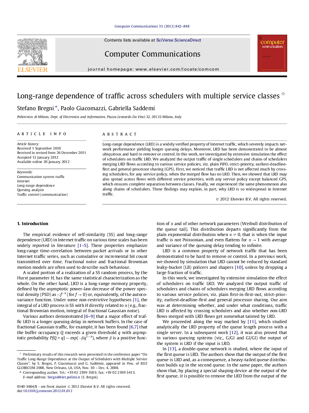 Long-range dependence of traffic across schedulers with multiple service classes 