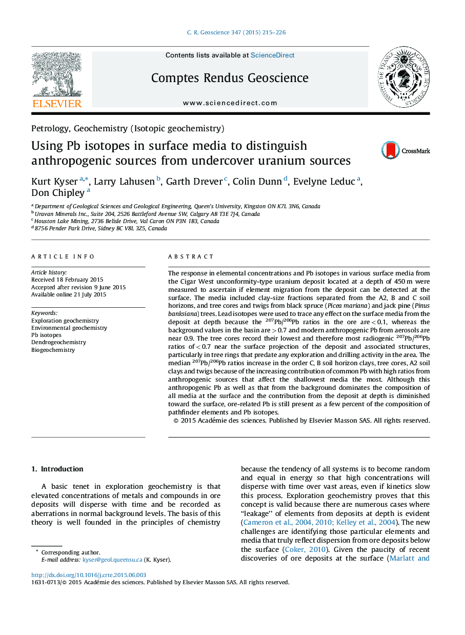 Using Pb isotopes in surface media to distinguish anthropogenic sources from undercover uranium sources