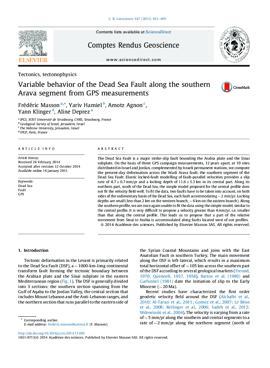 Variable behavior of the Dead Sea Fault along the southern Arava segment from GPS measurements