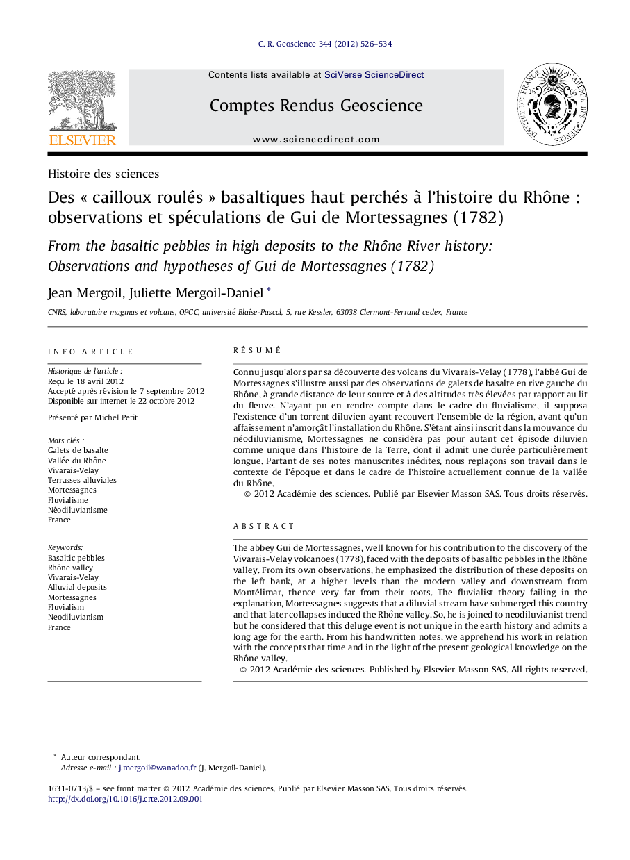 Des « cailloux roulés » basaltiques haut perchés à l’histoire du Rhône : observations et spéculations de Gui de Mortessagnes (1782)