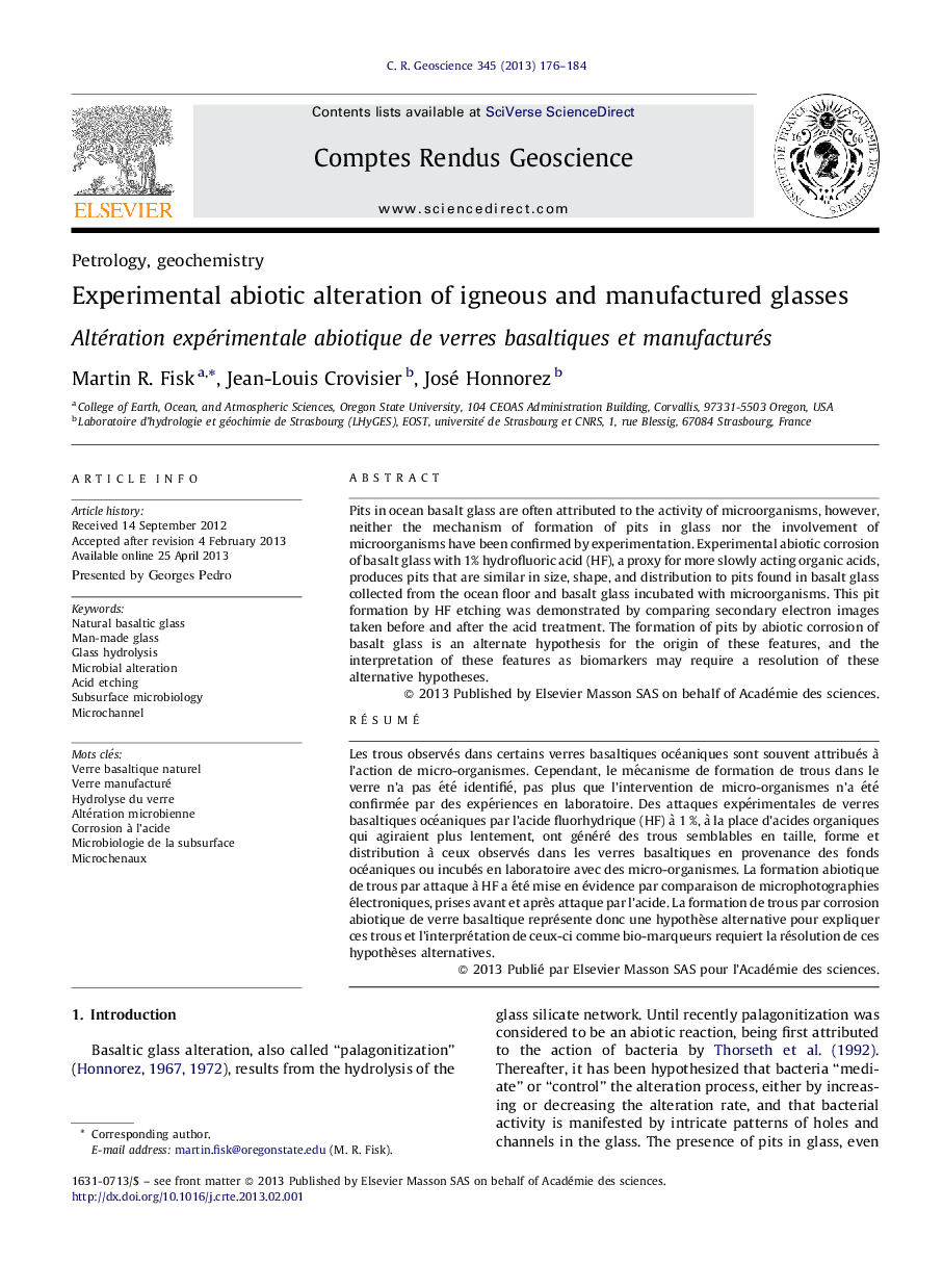 Experimental abiotic alteration of igneous and manufactured glasses