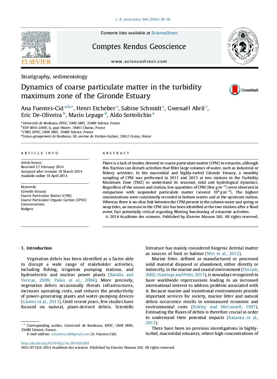 Dynamics of coarse particulate matter in the turbidity maximum zone of the Gironde Estuary