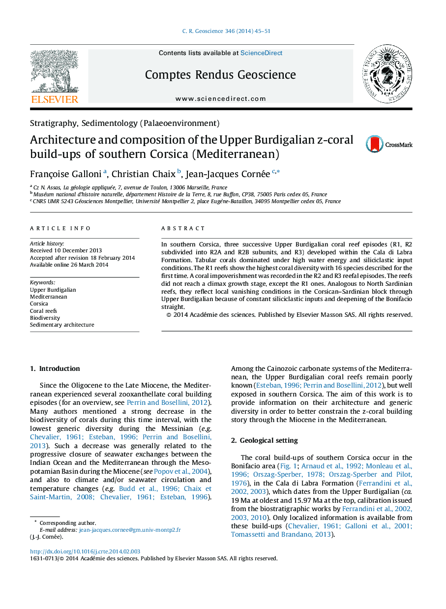 Architecture and composition of the Upper Burdigalian z-coral build-ups of southern Corsica (Mediterranean)