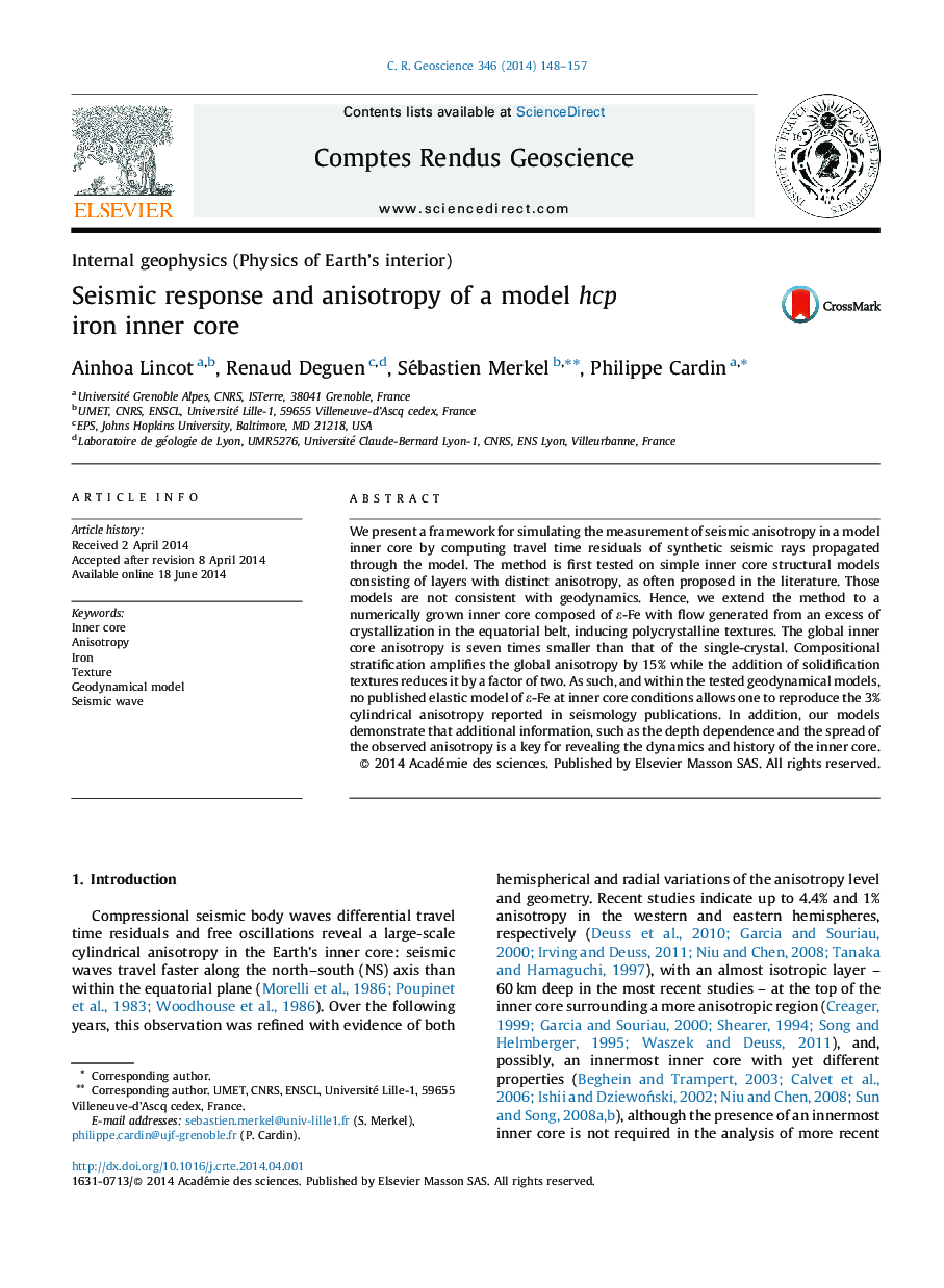 Seismic response and anisotropy of a model hcp iron inner core