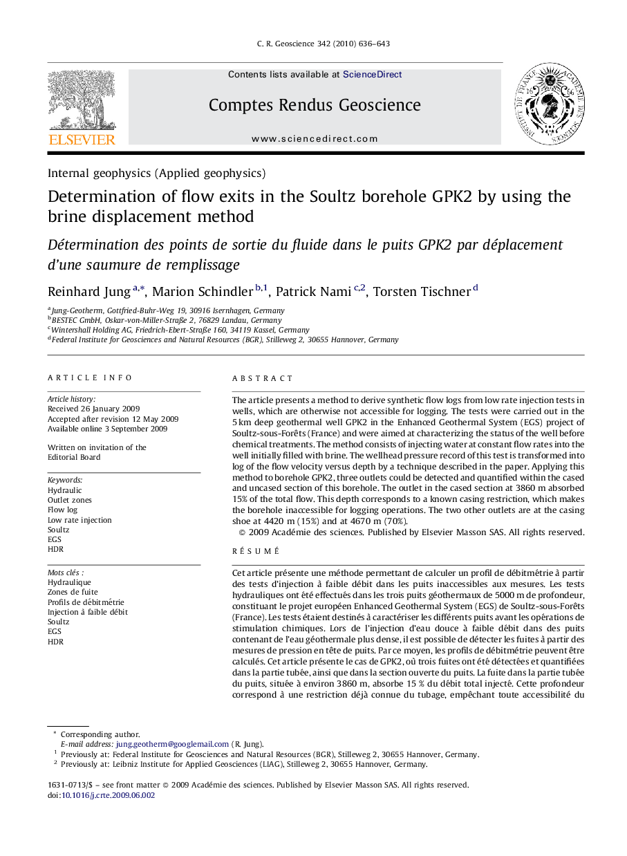 Determination of flow exits in the Soultz borehole GPK2 by using the brine displacement method