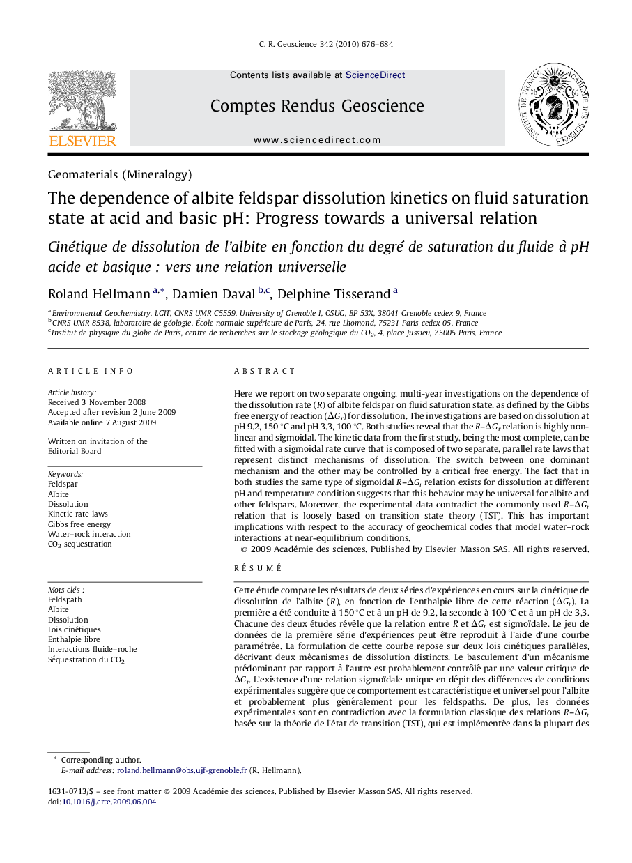 The dependence of albite feldspar dissolution kinetics on fluid saturation state at acid and basic pH: Progress towards a universal relation