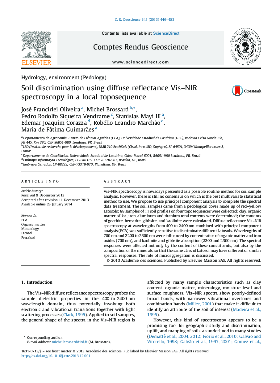 Soil discrimination using diffuse reflectance Vis–NIR spectroscopy in a local toposequence