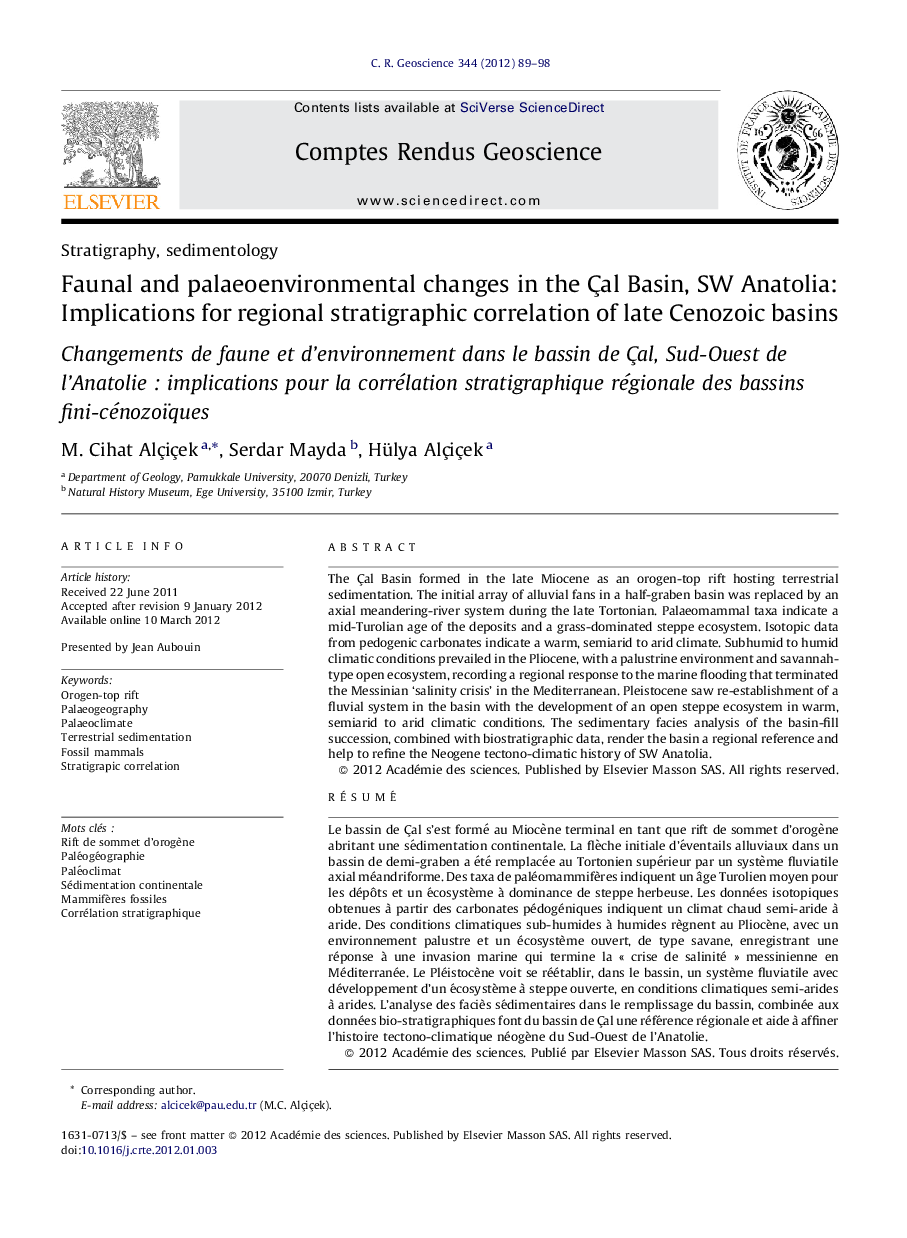Faunal and palaeoenvironmental changes in the Çal Basin, SW Anatolia: Implications for regional stratigraphic correlation of late Cenozoic basins