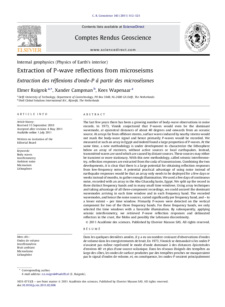 Extraction of P-wave reflections from microseisms