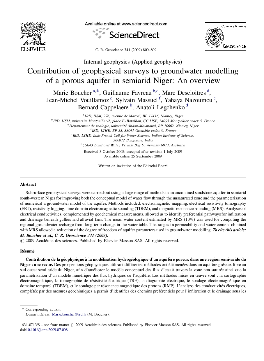 Contribution of geophysical surveys to groundwater modelling of a porous aquifer in semiarid Niger: An overview